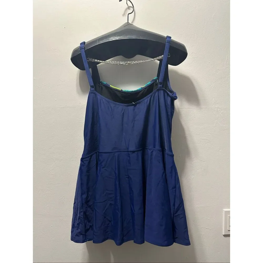 Gabar Plus Size 22W Navy Floral Skirted One Piece Swimsuit Adjustable